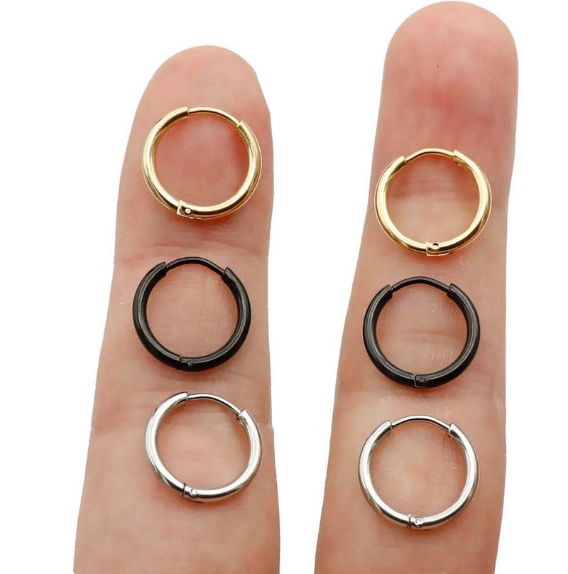 EACHLP Sleeper Earrings 20G 10mm Gold Silver Black 316L Surgical Stainless Steel Huggie Hoop Earrings Small Hoop Cartilage Helix Lobes Hinged Sleeper Earrings for Women - Image 1